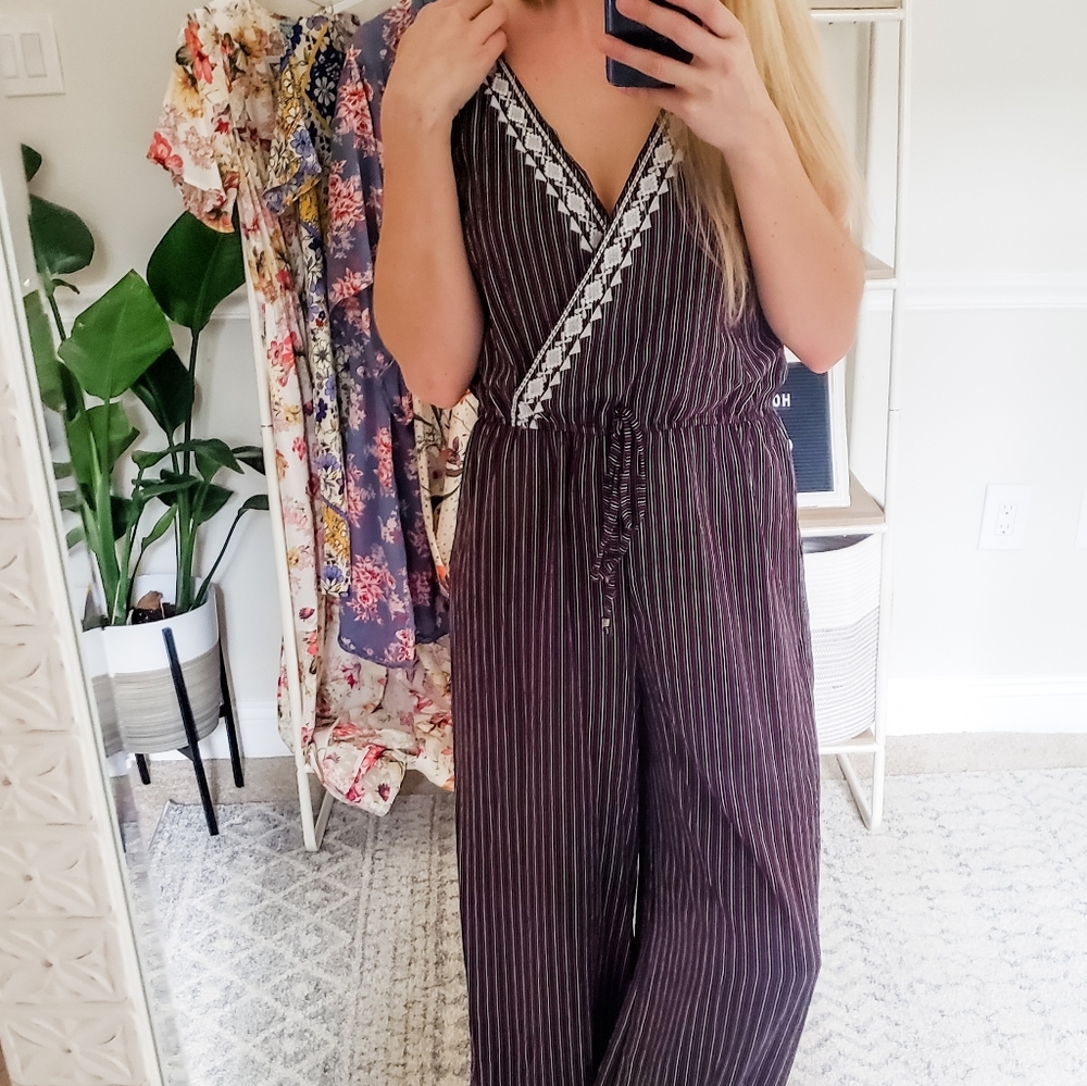 Surplus Striped Wide Leg Jumpsuit Black & White